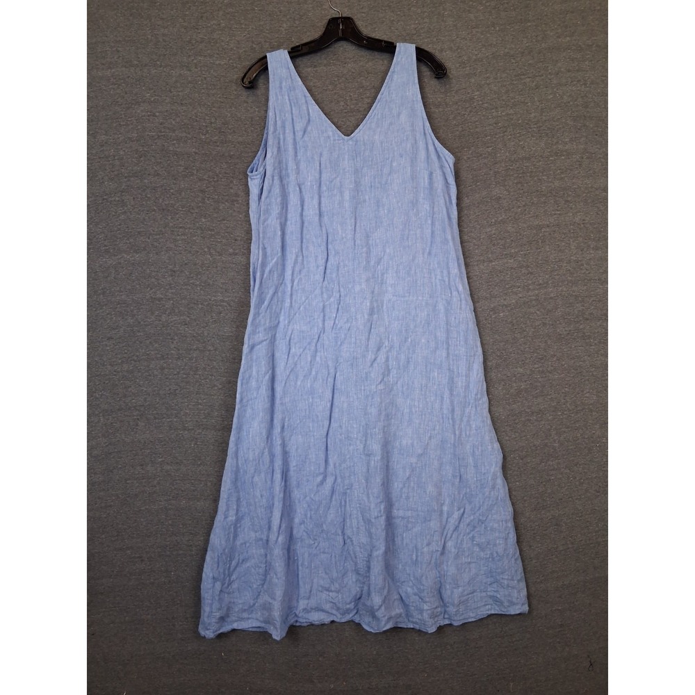 Talbots Womens Dress 12 Blue 100% Linen Midi Coastal Lightweight Capsule Minimal